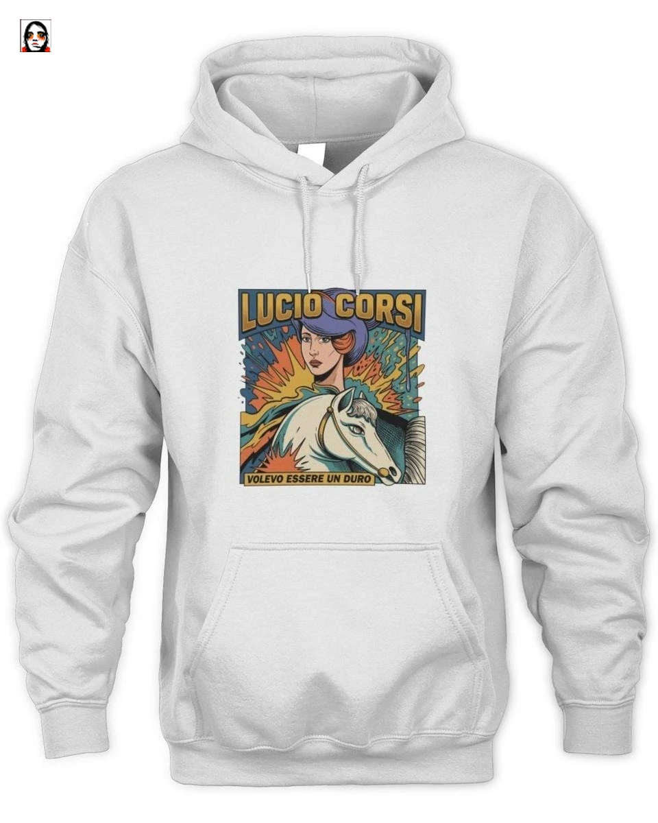 T-Shirt Unisex Lucio Corsi Volevo Essere Un Duro Cavallo Bianco Vintage Arte Comic - immagine 2