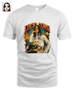 Maglietta Unisex Lucio Corsi Merch Volto Sole e Luna Stile Fumetto