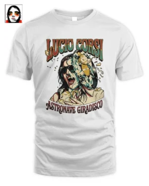 Lucio Corsi Astronave Giradisco T-Shirt Unisex Bianca in Cotone 100%