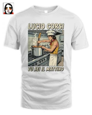 Maglietta Lucio Corsi Cuoco con Chitarra Cucina Retrò Tu Sei Il Mattino Unisex