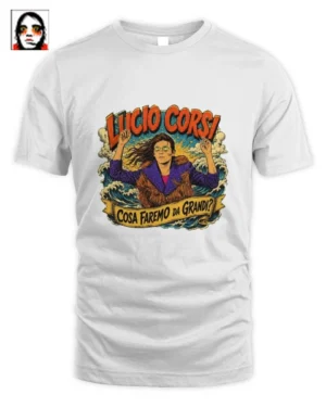 T-Shirt Unisex Lucio Corsi Cosa Faremo Da Grandi Grafica Vintage in Puro Cotone Bianco